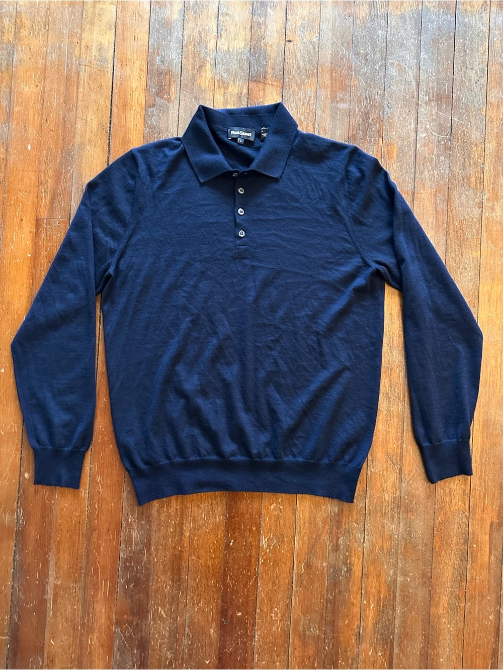 Paul Stuart Navy Blue Long-Sleeve Polo 100% Cashmere